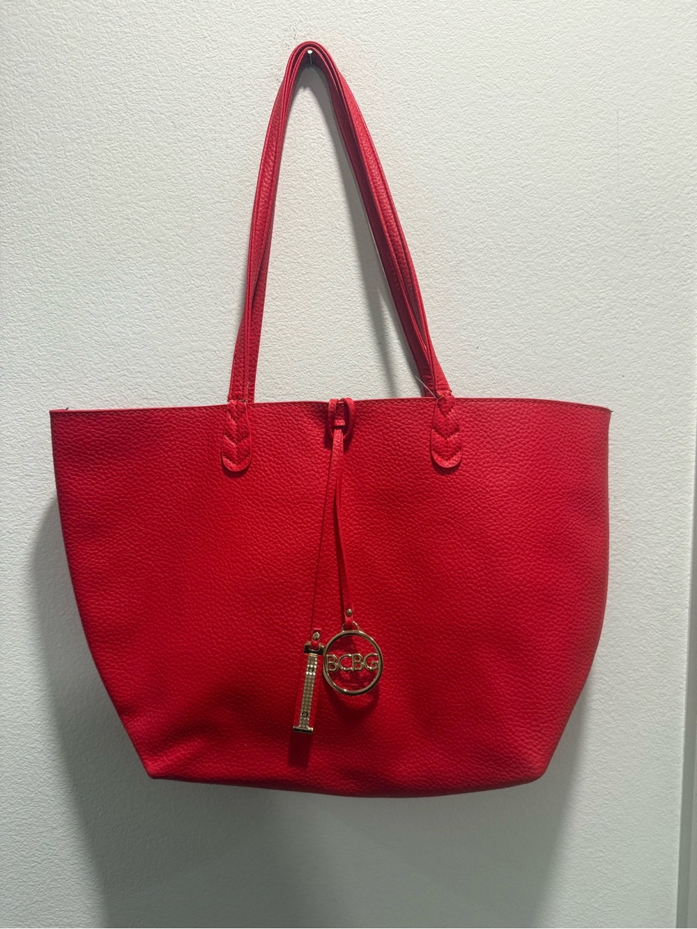 BCBG Paris Coral Pebbled Faux Leather Tote Bag